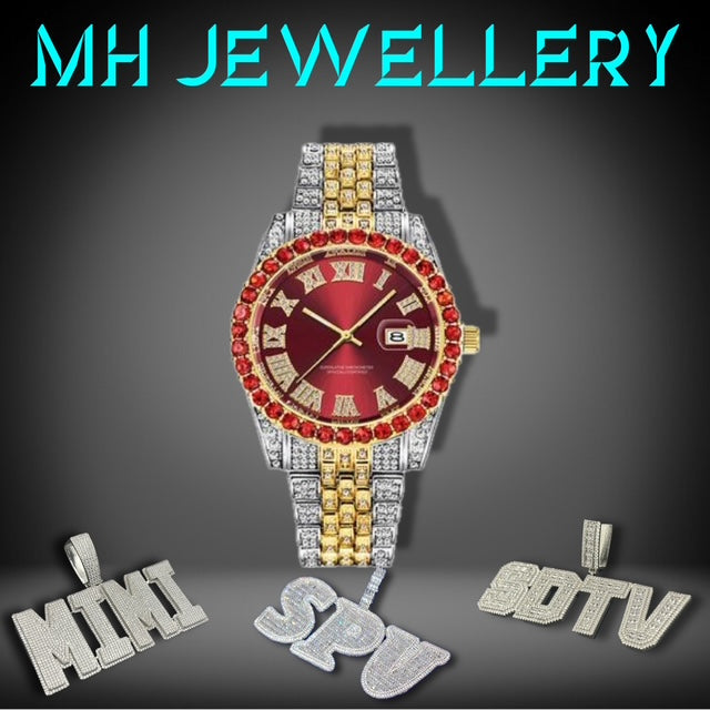 Classic Iced Out Watch With Colour