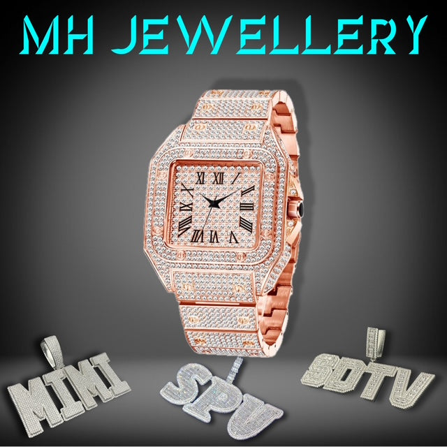 Fully Iced Out Roman Watch