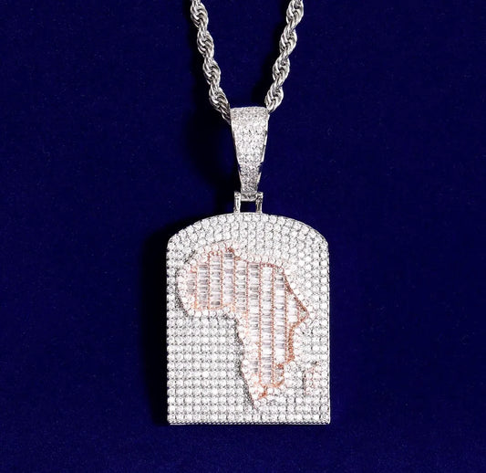 Iced Out Baguette Africa Pendant