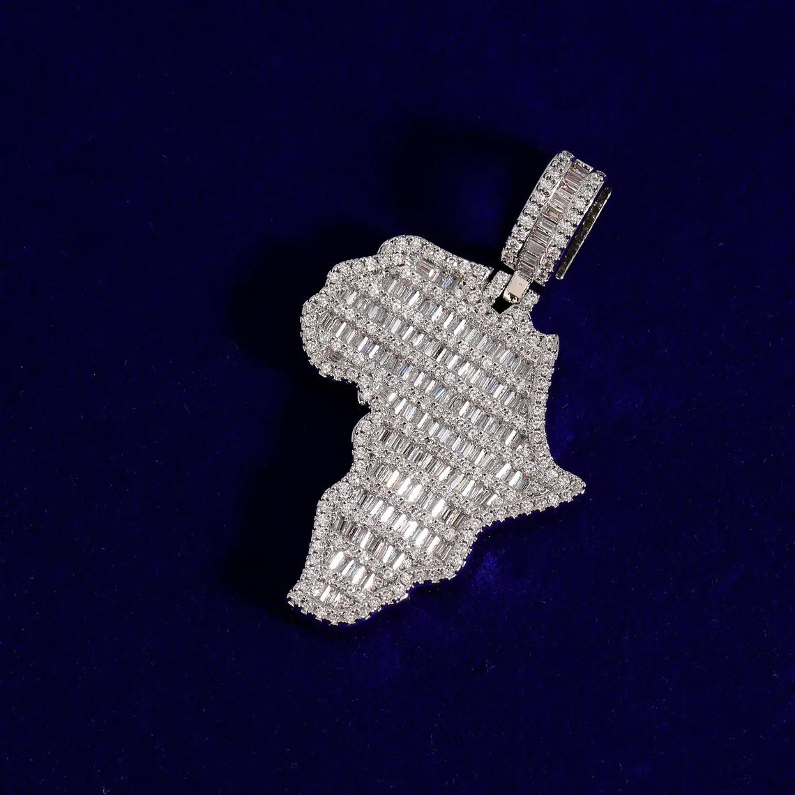 Iced Out Baguette Africa Pendant