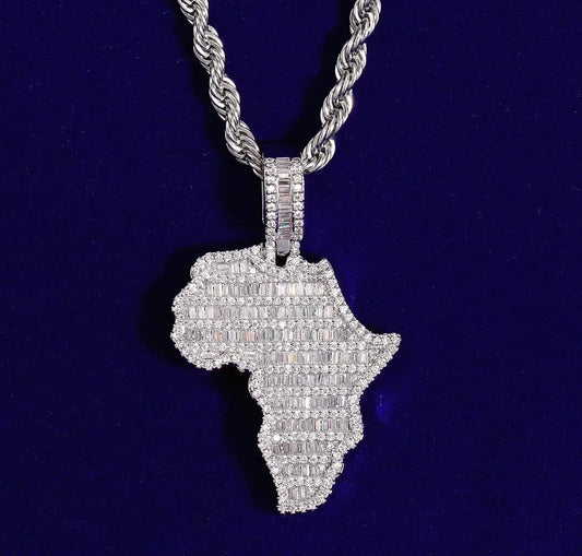 Iced Out Baguette Africa Pendant