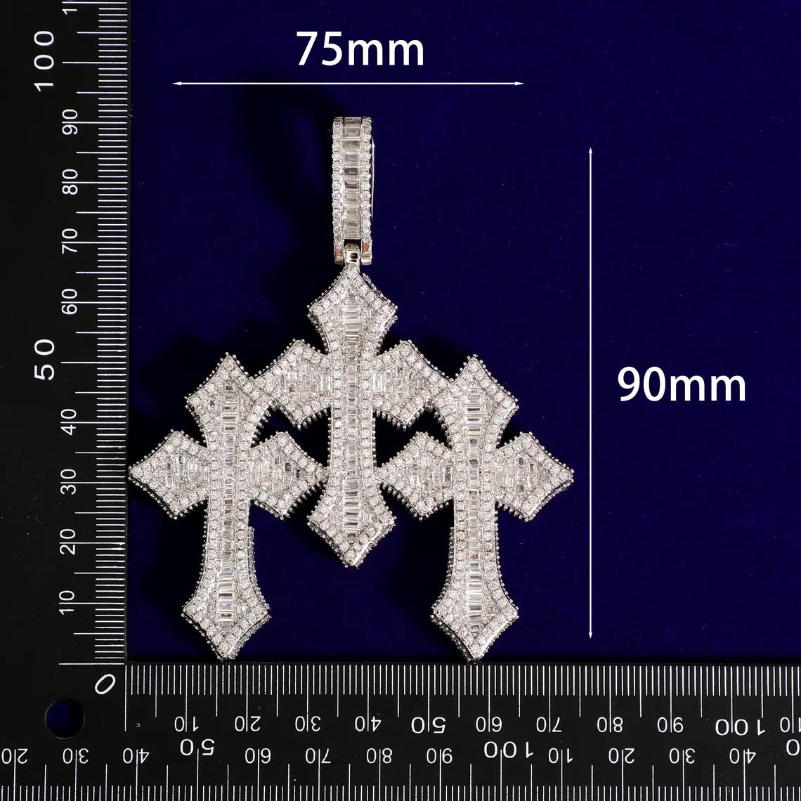 Iced Out Baguette Crosses Pendant
