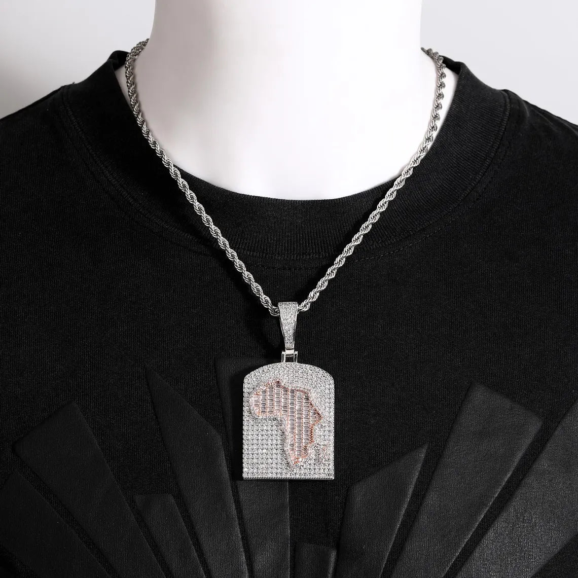 Iced Out Baguette Africa Pendant