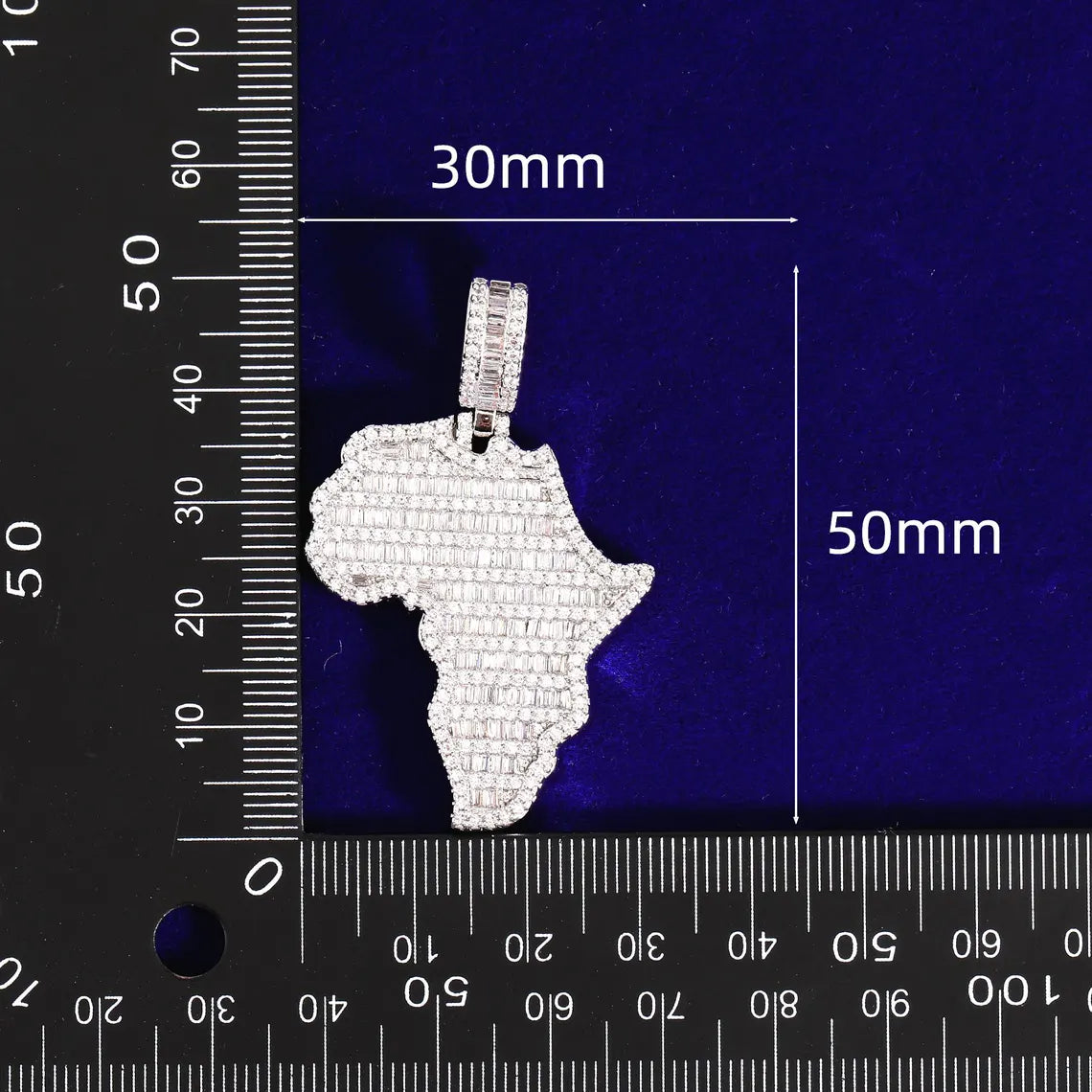 Iced Out Baguette Africa Pendant