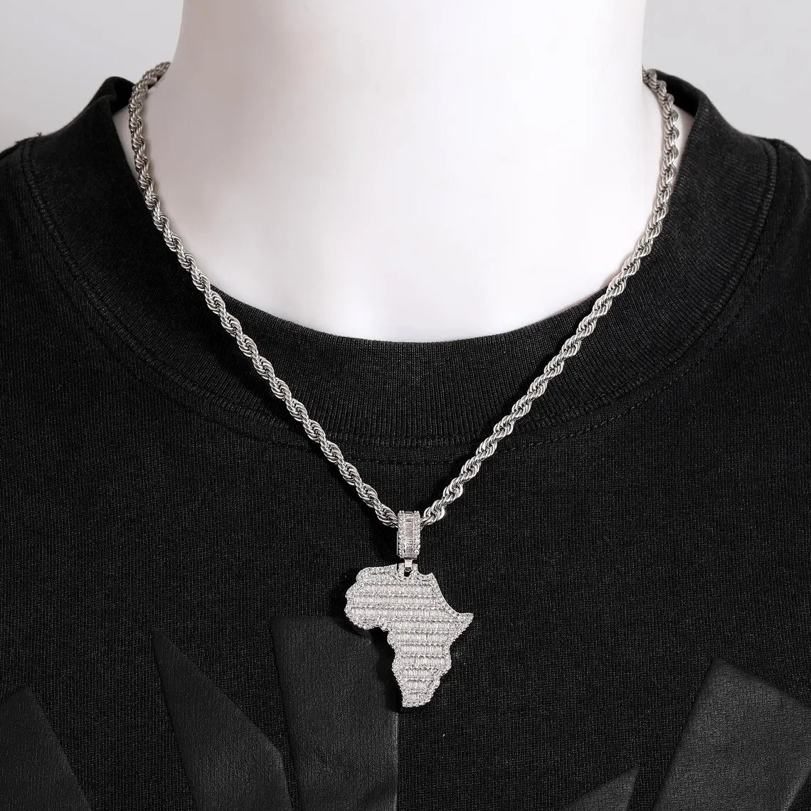 Iced Out Baguette Africa Pendant