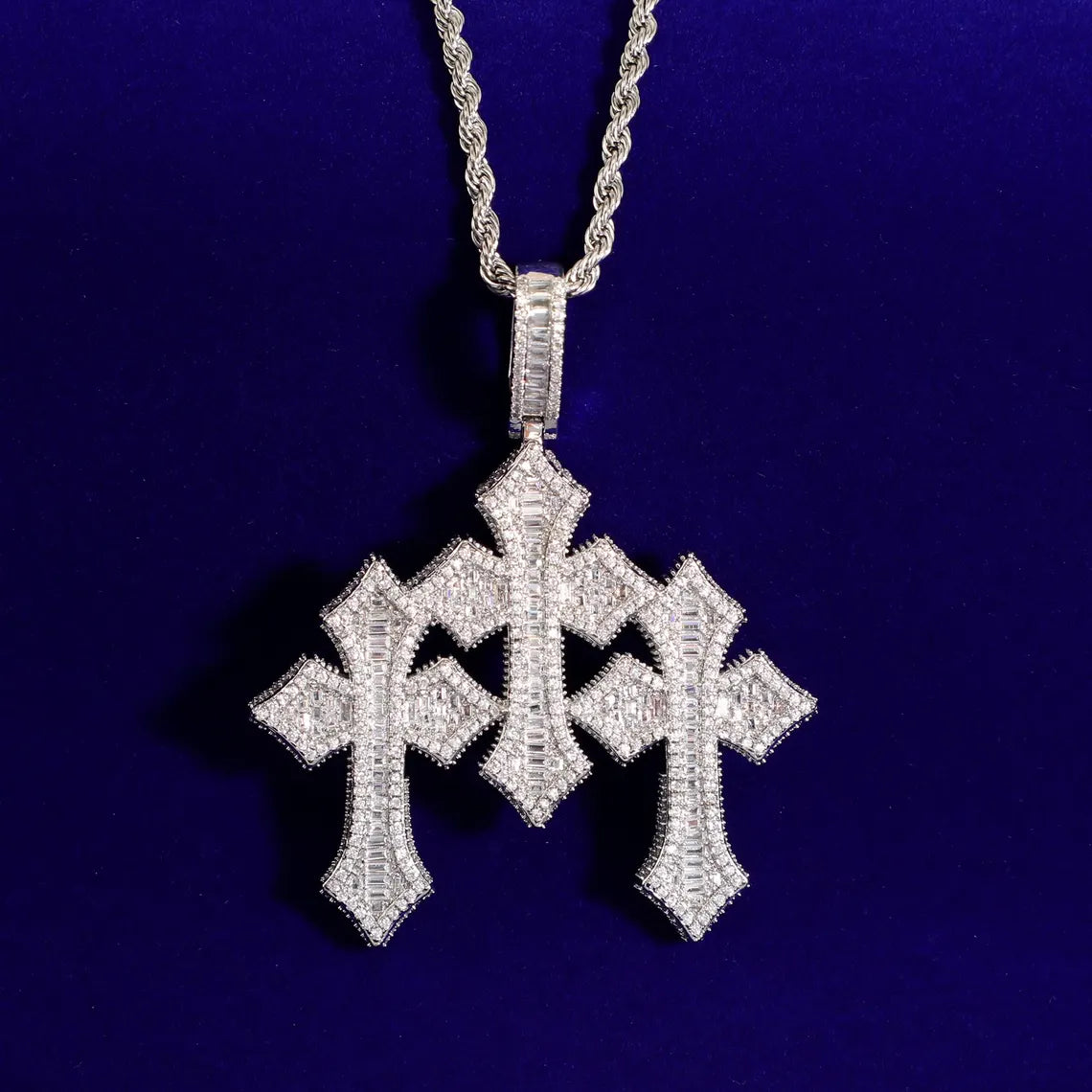 Iced Out Baguette Crosses Pendant
