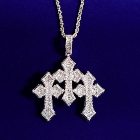 Iced Out Baguette Crosses Pendant