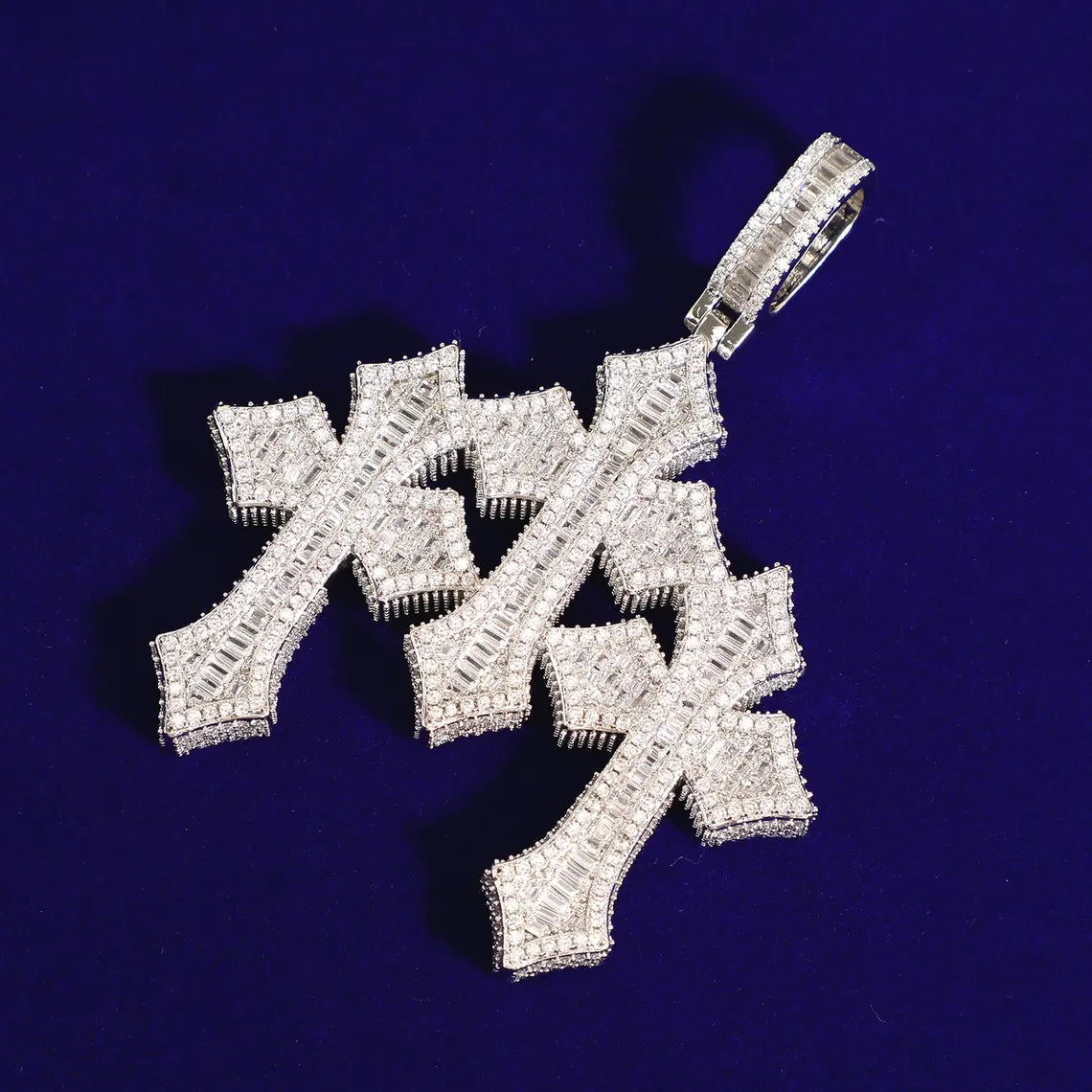 Iced Out Baguette Crosses Pendant