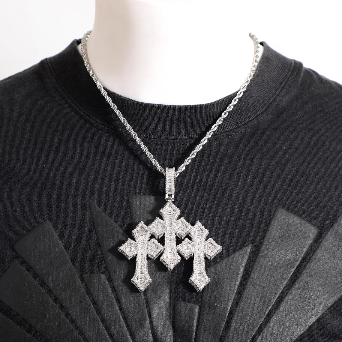 Iced Out Baguette Crosses Pendant