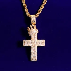 Iced Out Crown On The Cross Pendant