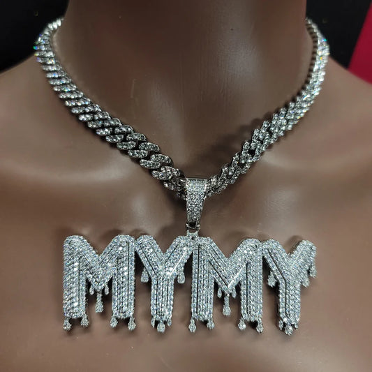 Custom Block Letter Iced Drip Pendant