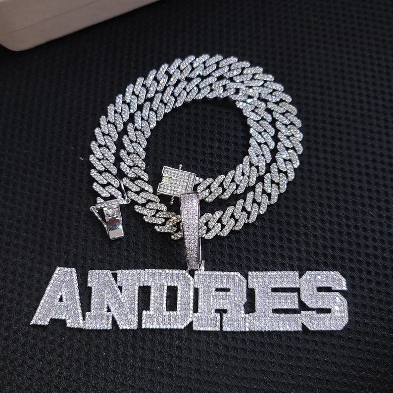 Iced Out Block Letter Name Pendant