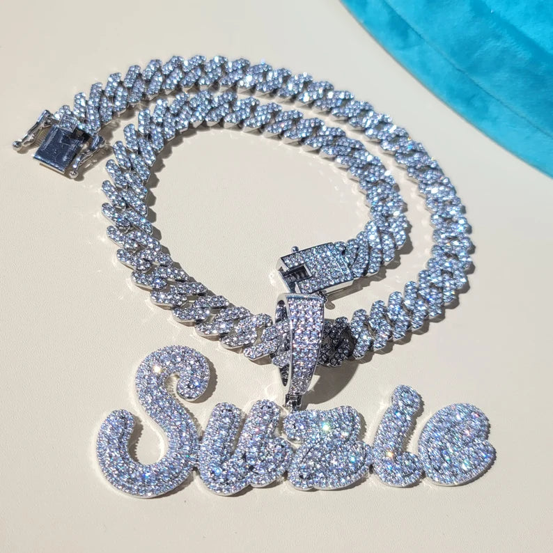 Custom Cursive Font Iced Pendant