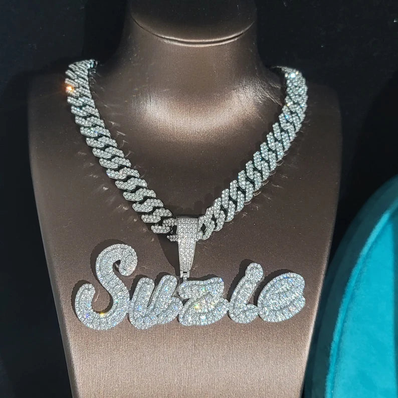 Custom Cursive Font Iced Pendant