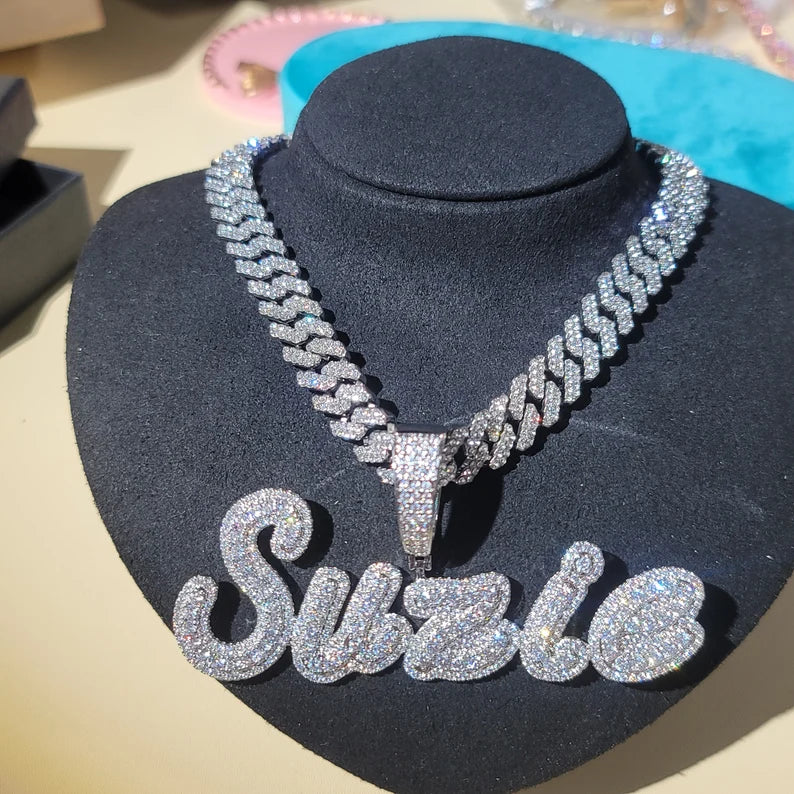 Custom Cursive Font Iced Pendant