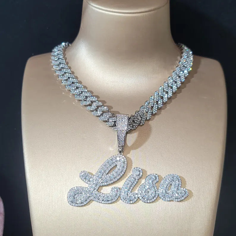 Custom Cursive Font Iced Pendant