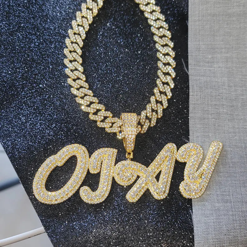 Custom Cursive Font Iced Pendant