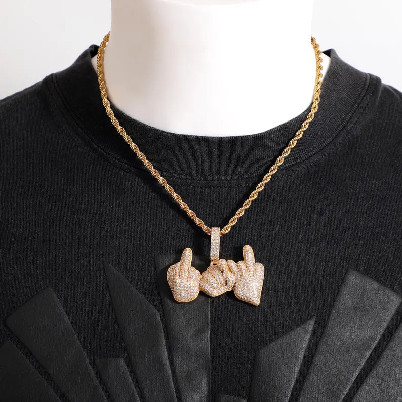 Iced Out Middle Finger Pendant