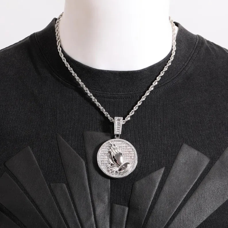 Iced Out Praying Hands Pendant