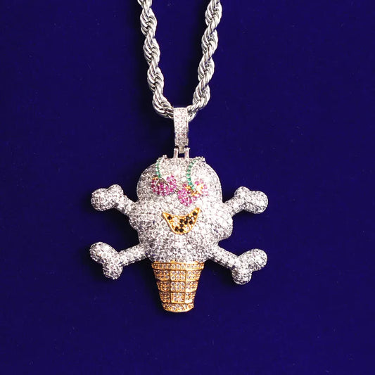 Iced Out Skull Ice Cream Pendant