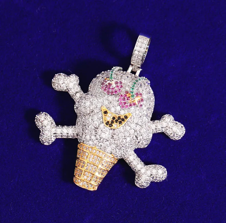 Iced Out Skull Ice Cream Pendant