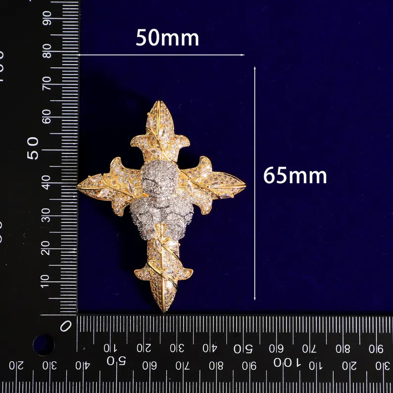 Iced Out Cross Skull Pendant