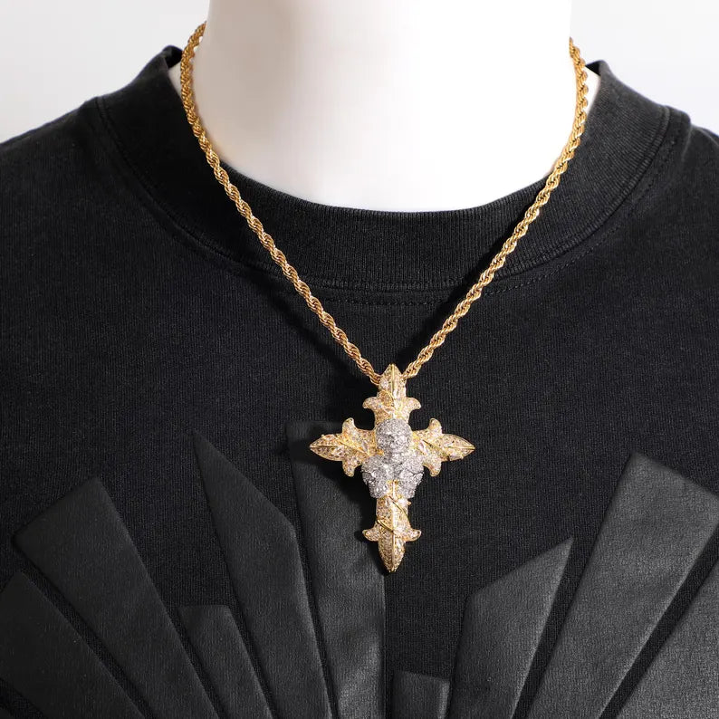 Iced Out Cross Skull Pendant