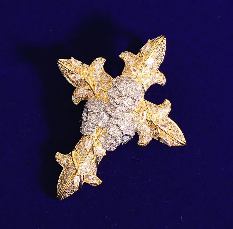 Iced Out Cross Skull Pendant