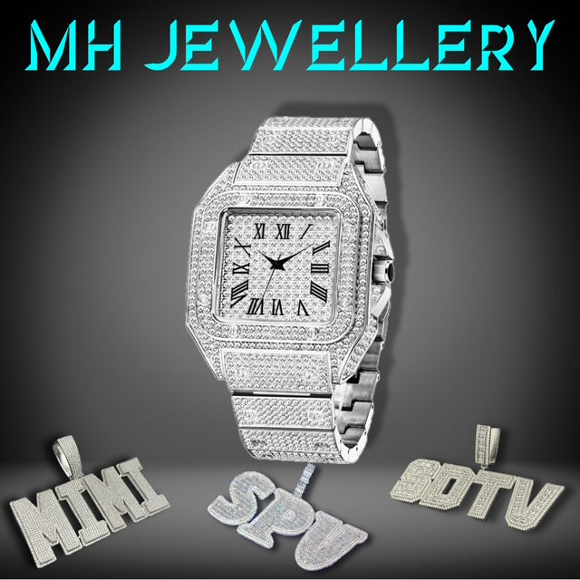 Fully Iced Out Roman Watch