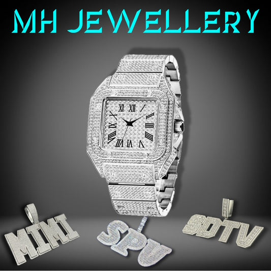 Fully Iced Out Roman Watch