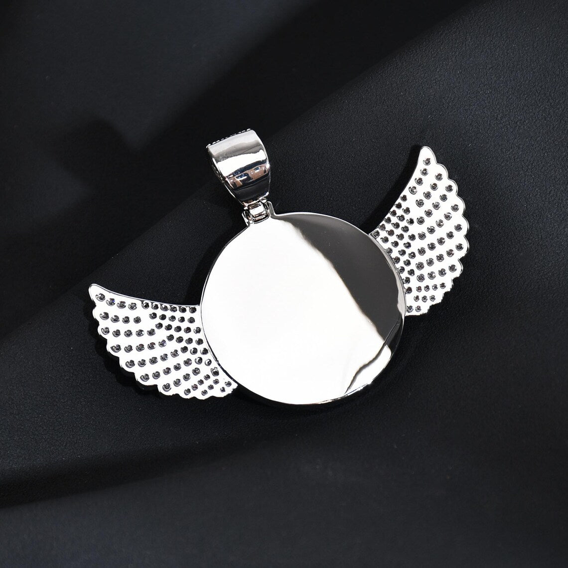 Custom Iced Micro Paved Angel Wing Photo Pendant