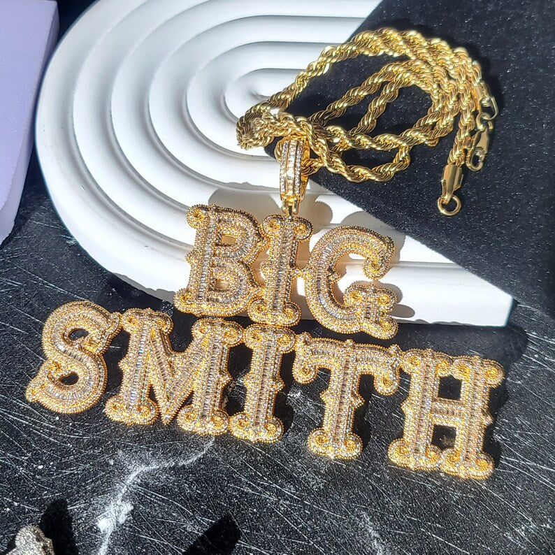 Custom Iced Out Baguette Letter Pendant