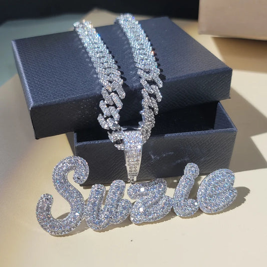 Custom Cursive Font Iced Pendant