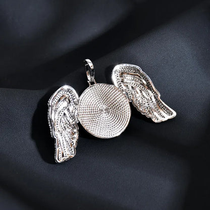 Custom Iced Out Angel Wings Photo Pendant