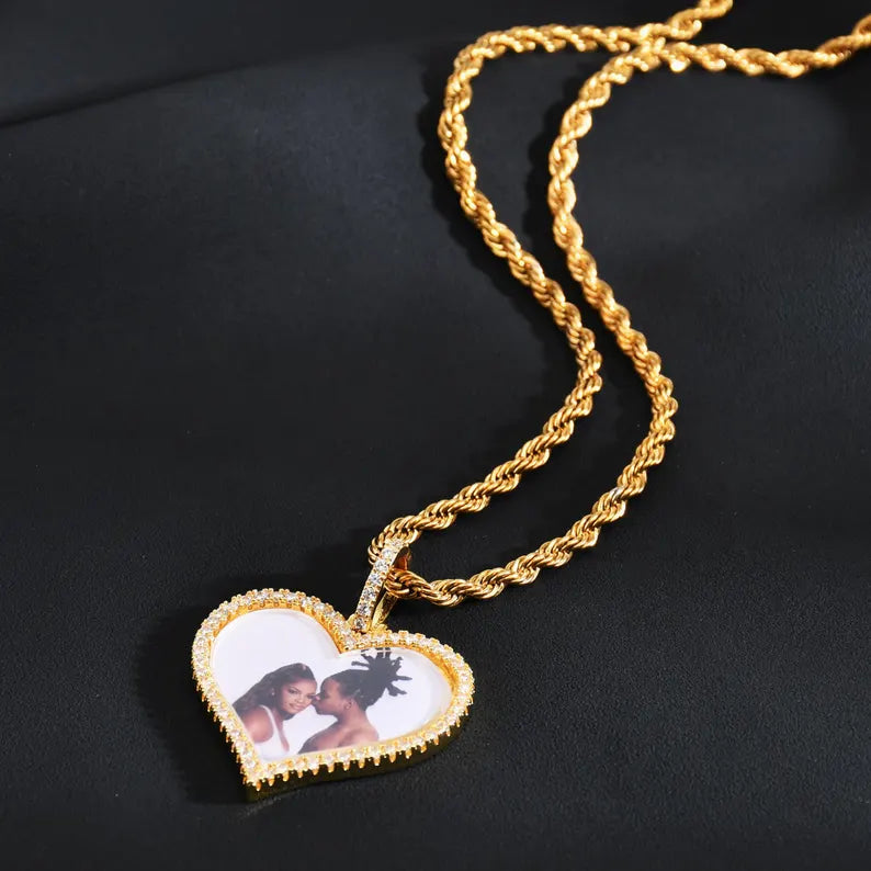 Custom Iced Out Photo Heart Necklace