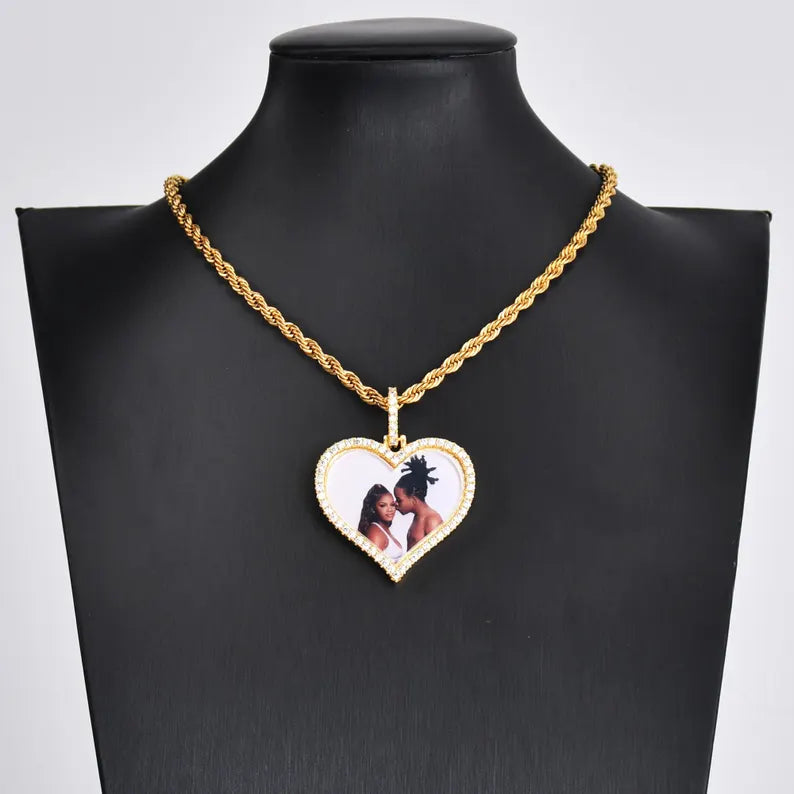 Custom Iced Out Photo Heart Necklace