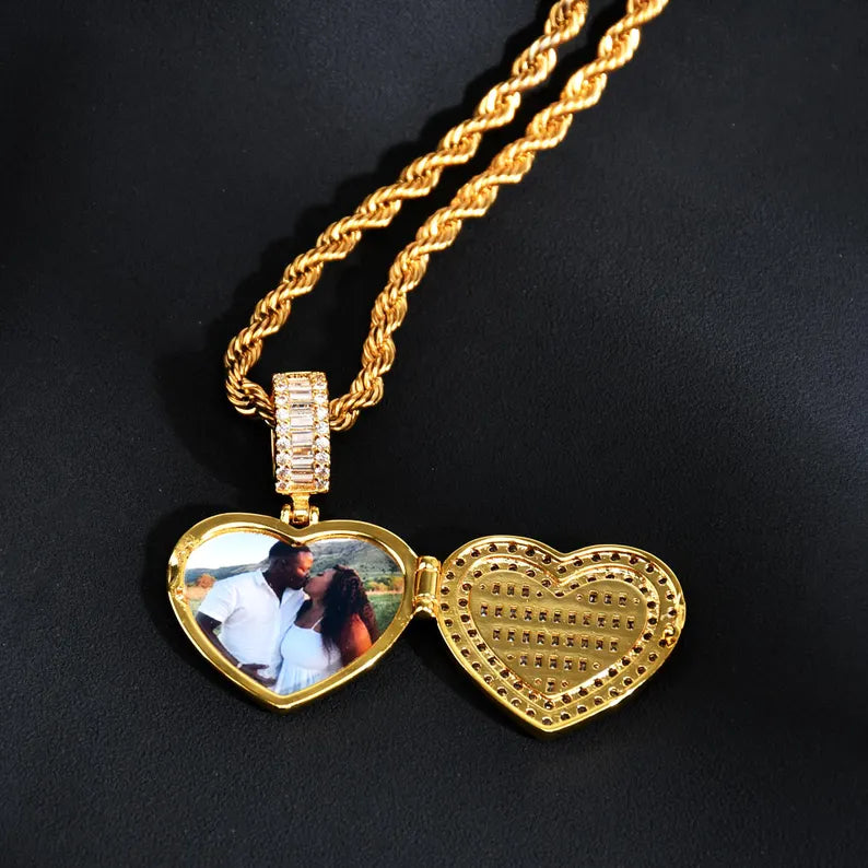 Custom Iced Baguette Heart Photo Locket