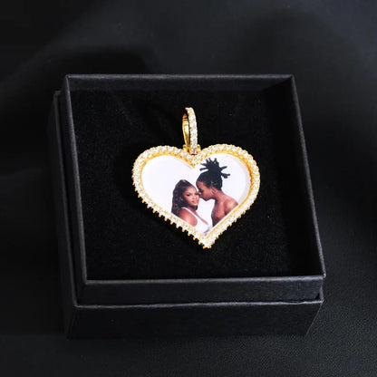 Custom Iced Out Photo Heart Necklace