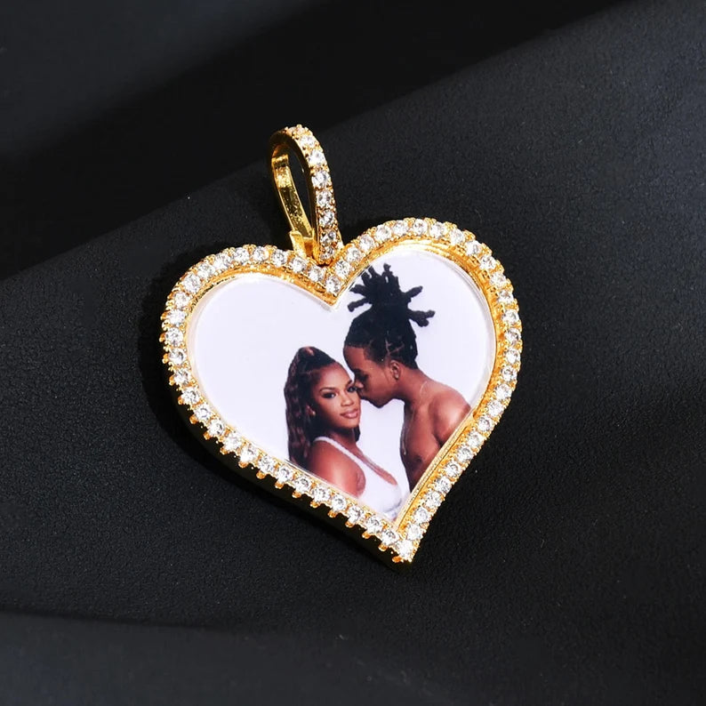 Custom Iced Out Photo Heart Necklace